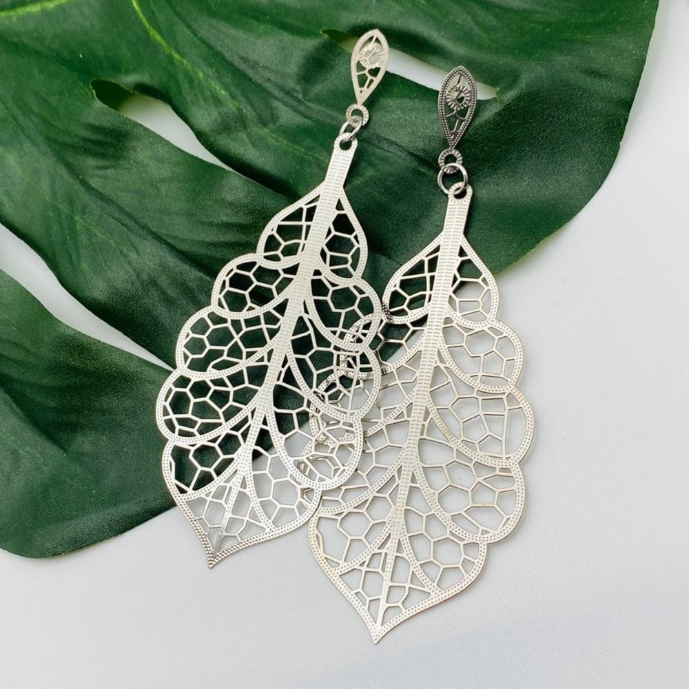 Silver Bohemian Leaf Earrings